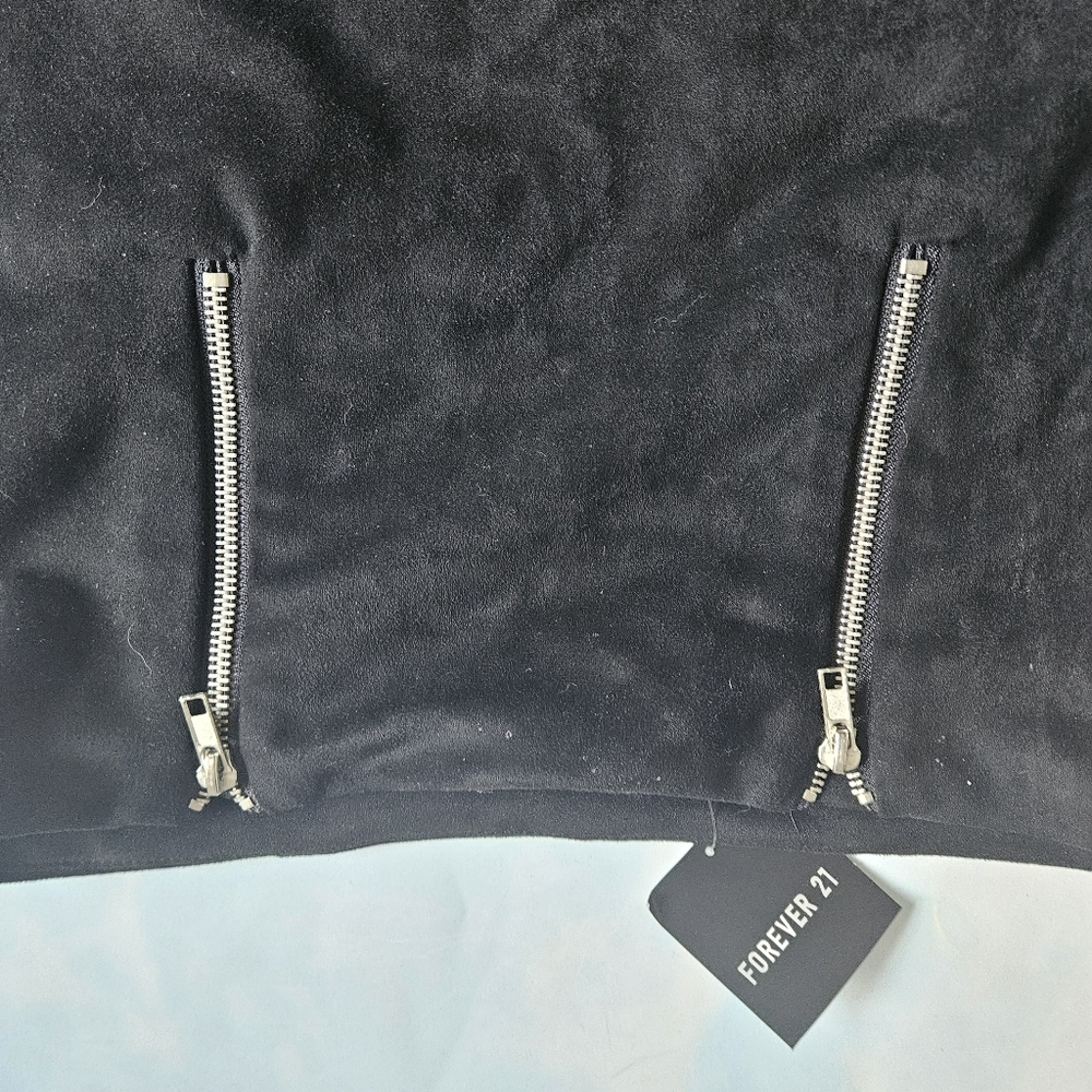 Black Suede Double Zipper Mini Skirt - Picture 3 of 7